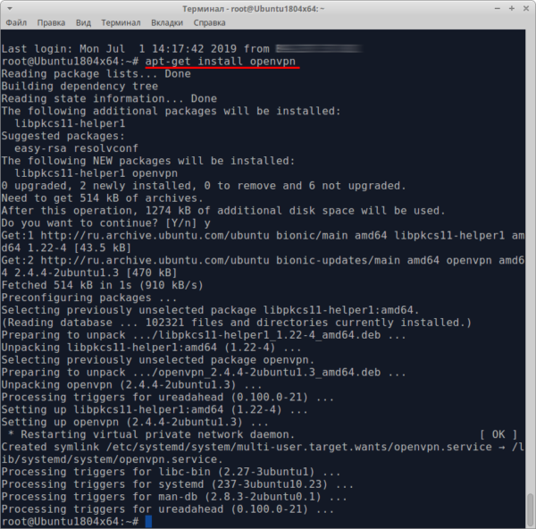 Screenshot 2: Configurando o OpenVPN no Ubuntu - instalando