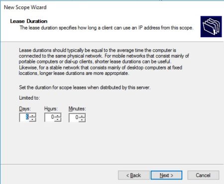 Specify the lease time of the IP address