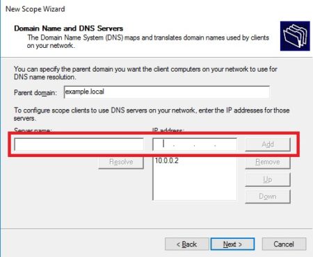 Digite o nome do domínio e o servidor DNS