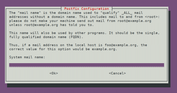 Postfix System mail name configuration