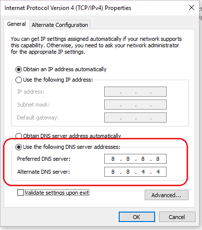 DNS server change