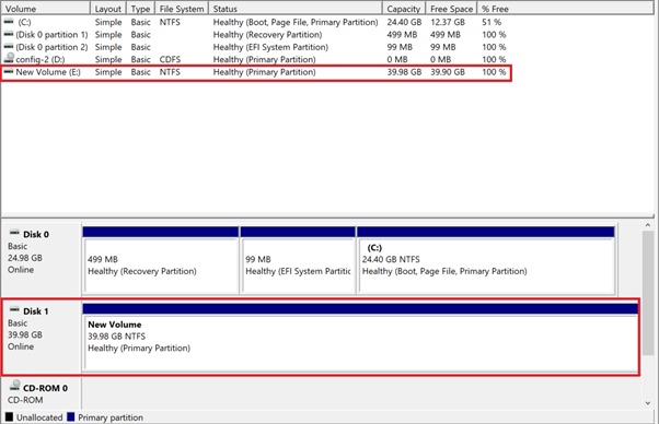 Adicionando um volume e criando partições no Windows