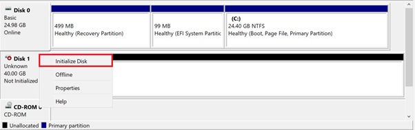 Adicionando um volume e criando partições no Windows