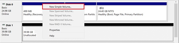Adicionando um volume e criando partições no Windows