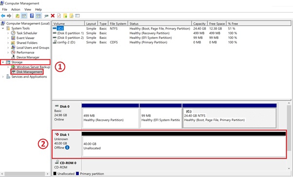 Adicionando um volume e criando partições no Windows