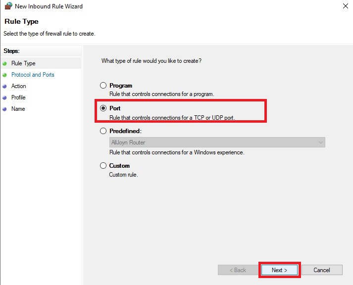 Choosing "For Port"