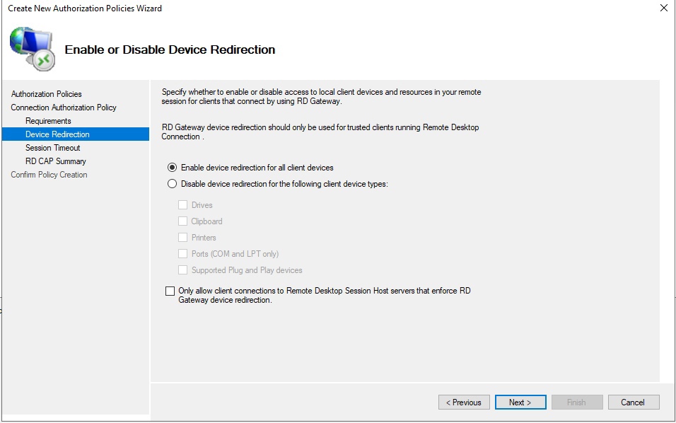 Enable device redirection