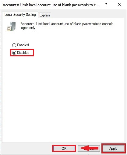 Disable Local security setting
