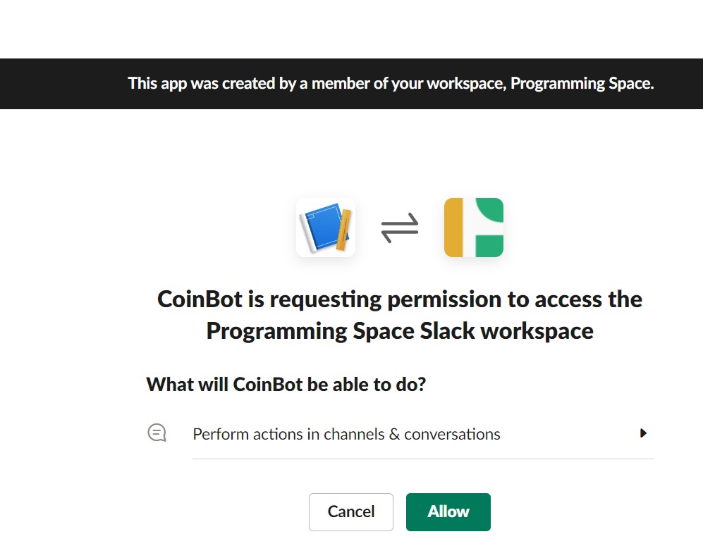 Allow the app in your Slack0 API workspace