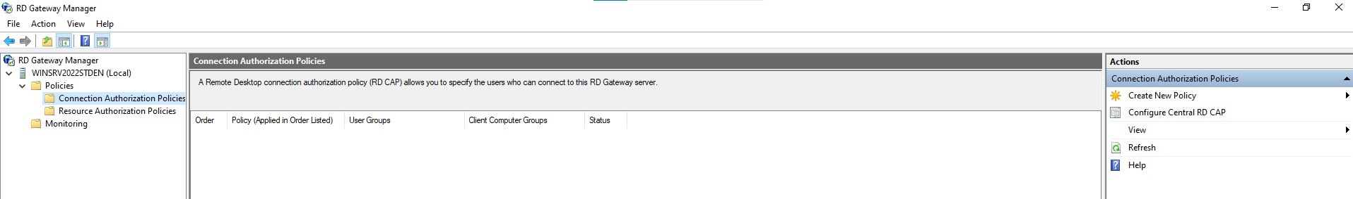 Nova política no RD Gateway Manager
