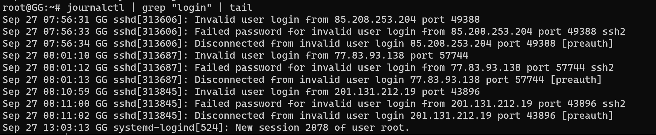 Log message of login