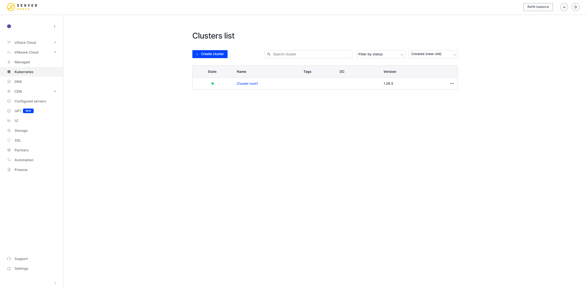 Cluster list