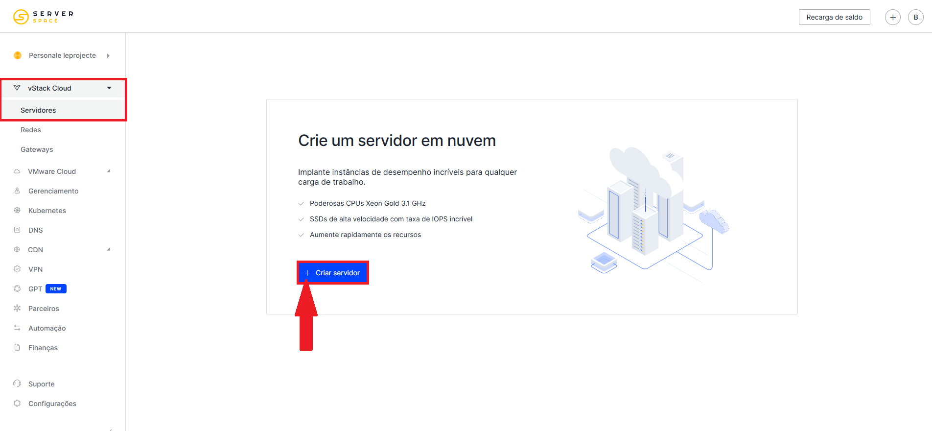 Creating Vstack server brasil
